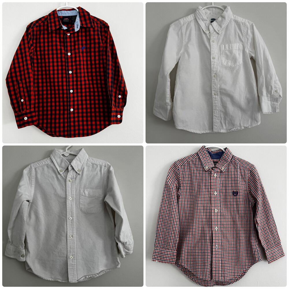 Long-Sleeve Button-Down Top Bundle:  Plaid and Solid, Includes 4 Tops